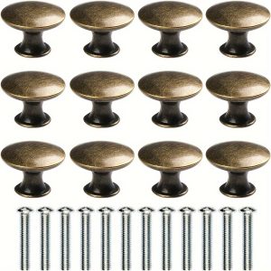 12pcs Vintage Cabinet Knobs, 1.18inch Drawer Closet Knobs, Bronze Round Single Hole Kitchen Cabinet Pull Handle Knobs For Furniture, Kitchen Cupboard Closet Wardrobe Decoration