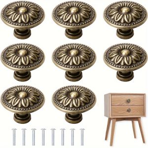 10-Pack Antique Bronze Cabinet Knobs - Zinc Alloy Metal Drawer Pulls with Installation Hardware, Painted Finish, for Dresser, Wardrobe, Bathroom Cabinets - Vintage Rustic Style Knobs (Single Hole)