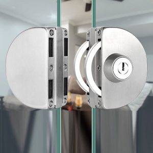 Stainless Steel Lock Set for 8-12mm Thickness Frameless Double Swing or Sliding Toughened Glass Doors - No Battery Required