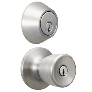 Keyed Entry, Bell Doorknob and Deadbolt Combo Pack, Stainless Steel Finish