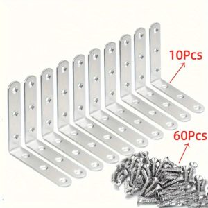 10 Heavy Duty Stainless Steel L-Shelf Brackets - 3.15inch Square Corner Shelf Brackets, Furniture Connectors for Wooden Shelves and Wall Hangings, Home Hardware, Screws Included