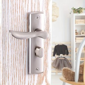 Kensbro Stainless Steel Door Lever Lock Set, Metal Safety Gate Lock for Bedroom Bathroom, Without Battery - Polished Finish, Manual Universal Lock Body, Home Hardware Door Handle Lock for Wooden Room Doors