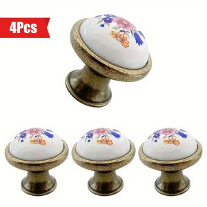 4pcs Zinc Alloy Kitchen Cabinet Knobs, Ceramic Surface Drawer Dresser Cupboard Door Single Hole Round Pulls, Polished Finish, Industrial Spherical Knob Handles with Installation Hardware