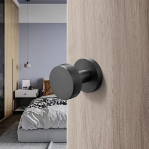 1pc, Black Matte Stainless Steel Door Knob, Single-Sided Faux Handle, Non-Rotating, Push-Pull Door Pull, Round Knob for Closet and Storage Room, Metal Door Hardware, Home Improvement