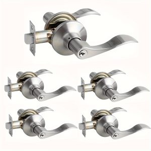 5pcs Stainless Steel Door Handles with Lock and Key - Square, Heavy Duty, Metal, App-Controlled, Round Knob for Bedroom Privacy InteriorExterior Entrance, Hardware