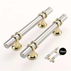 10pcs Premium Stainless Steel Cabinet Pulls - Sleek Modern Design, Easy Installation, Durable Metal Hardware for Kitchen & Bathroom Doors and Drawers, Rust-Resistant, Corrosion-Proof, and Long-Lasting