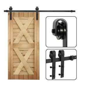 6.6 FT Black Steel Slide Sliding Barn Door Hardware Kit Wood Door Track Rail Hanger Roller -Smoothly And Quietly -Easy To Install -includes Step-by-Step Installation Instruction