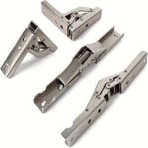 Stainless Steel Folding Hinges 2-Pack4-Pack, Modern No-Drill Concealed Hinge, 90180 Degree Foldable Spring Hinge for Cabinet Door, Metal Door Mount Furniture Hinge Hardware