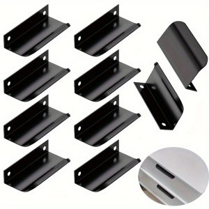 10pcs Black Finger Pull for cabinets, Kitchen Concealed Drawer pulls, Aluminum Flat Hidden Back Mount Door Handle for Home, Modern 3.13