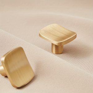 2pcs Modern Brushed Brass Cabinet Dresser Drawer Knobs, Golden Kitchen Cupboard Pulls, Pure Copper Furniture Closet Knob Handles