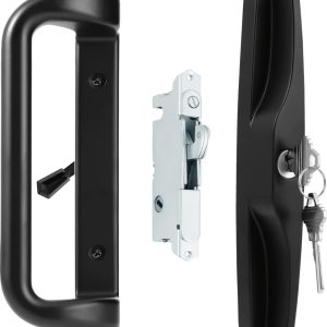 1pc Luxe Aluminum Alloy Sliding Door Lock, Polished Metal Sliding Door Handle with Dual Side Interface, Glass Balcony Door Latch for Sliding Doors, No Power Supply Needed, Universal Lock Body