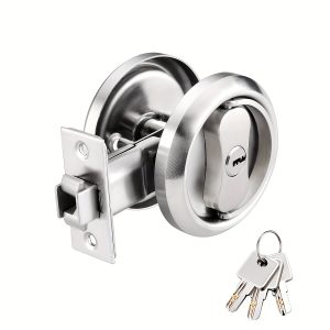 1pc Double Hook Tongue Lock, Stainless Steel Invisible Door Lock, Sliding Door Invisible Door Lock, Suitable For 60mm Lock Core, Embedded Pull Ring Door Lock, Sliding Door Moving Door Lock